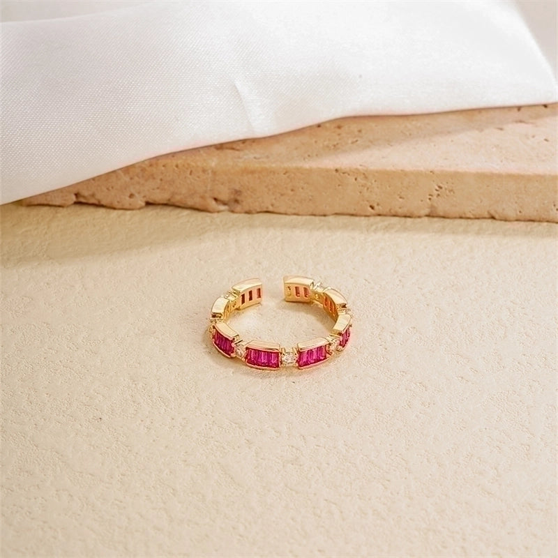 Copper Gold Plated IG Style Minimalist Plating Inlay Heart Shape Flower Zircon Open Rings