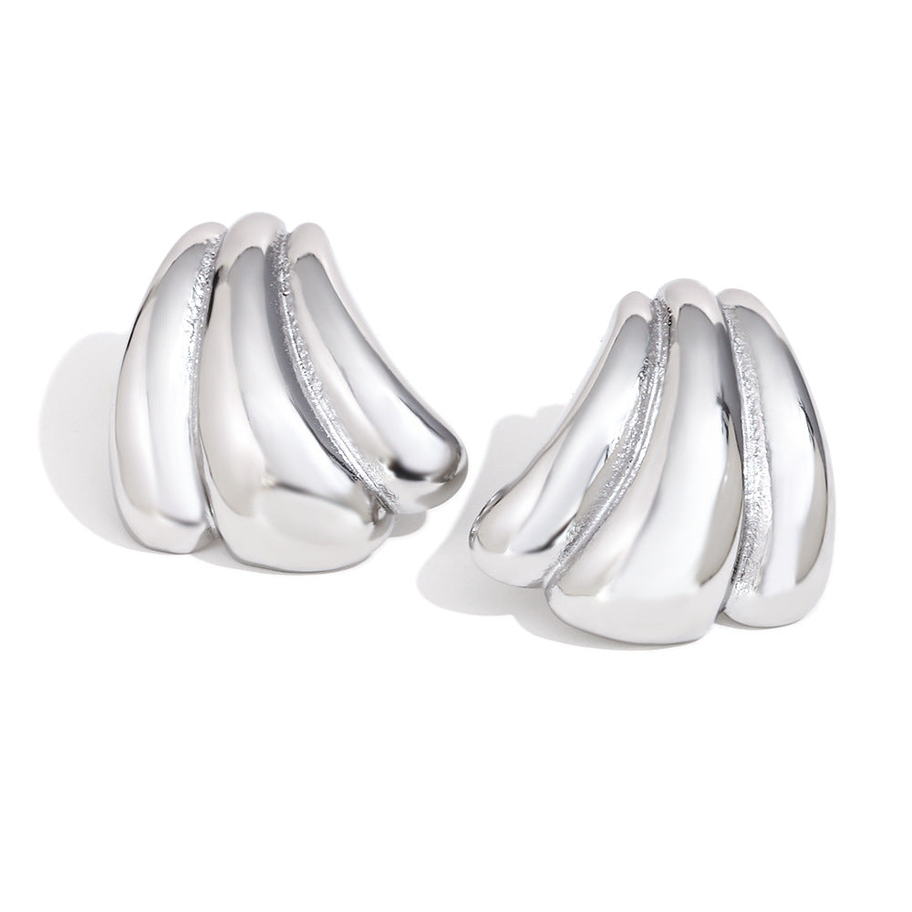 Vintage Stainless Steel 18K Gold Plated O-Shaped Hollow Pumpkin Trapezoidal Pearl Bow Earrings For Women