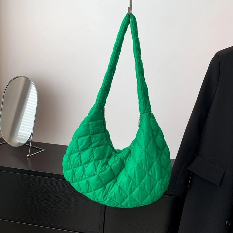 Women's Cotton Solid Color Basic Dumpling Shape Zipper Shoulder Bag Underarm Bag