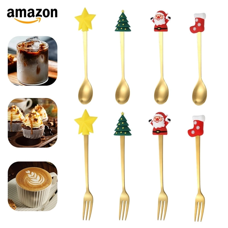 Christmas Cute Cartoon Stainless Steel Tableware 1 Set
