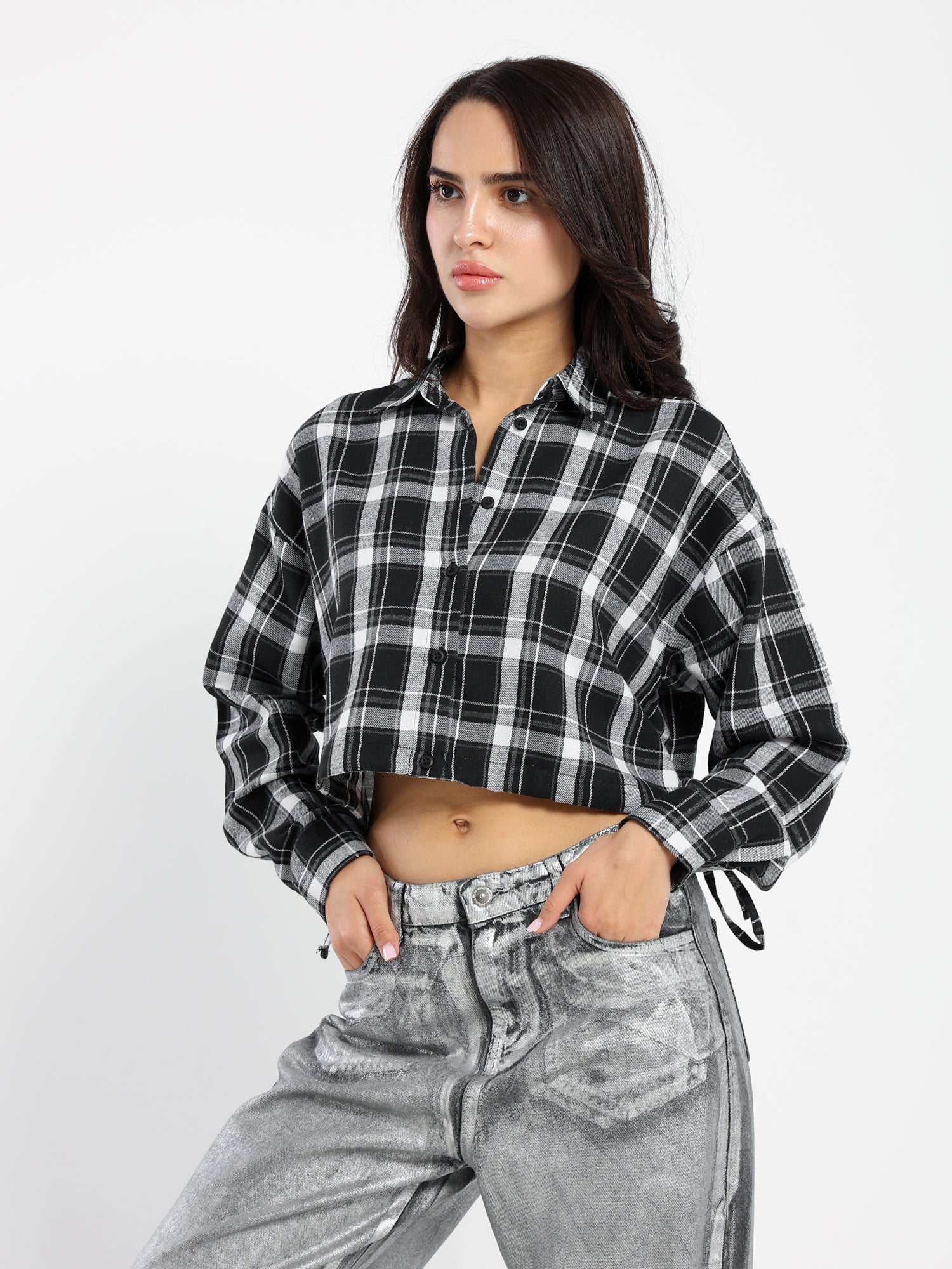 Casual Cropped Checkered Shirt