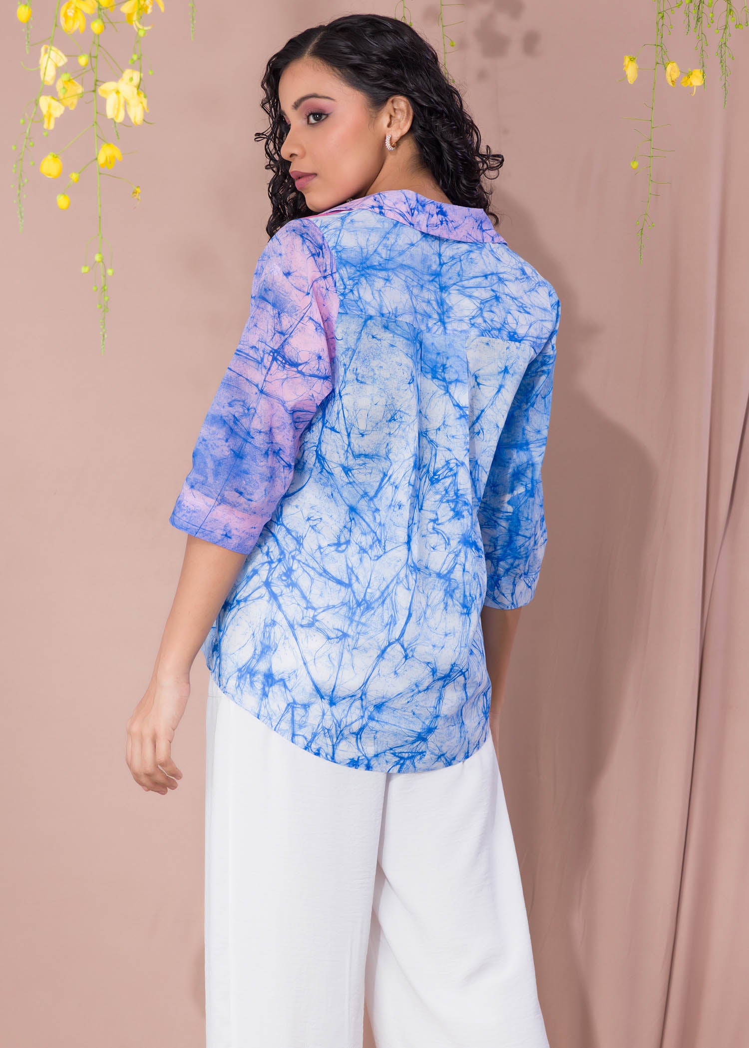 Batik Cracked Floral Blouse With Collar