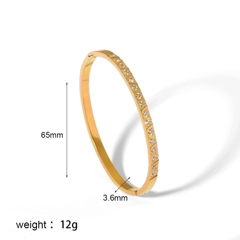 Minimalist Rectangle Stainless Steel Polishing Plating Inlay Zircon 18k Gold Plated Bangle