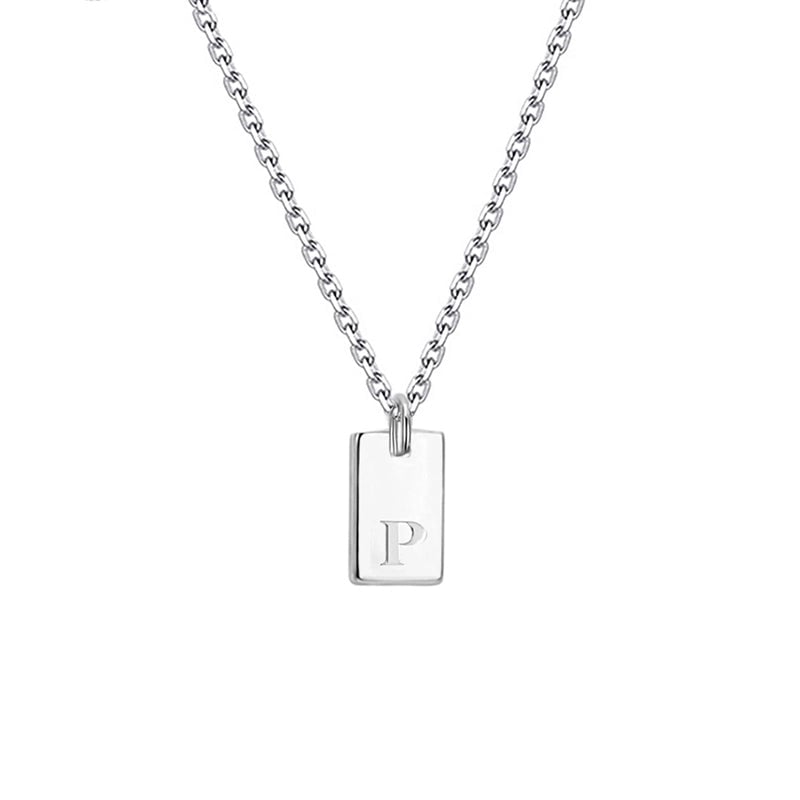 Titanium Steel Minimalist Letter Rectangle Plating Pendant Necklace