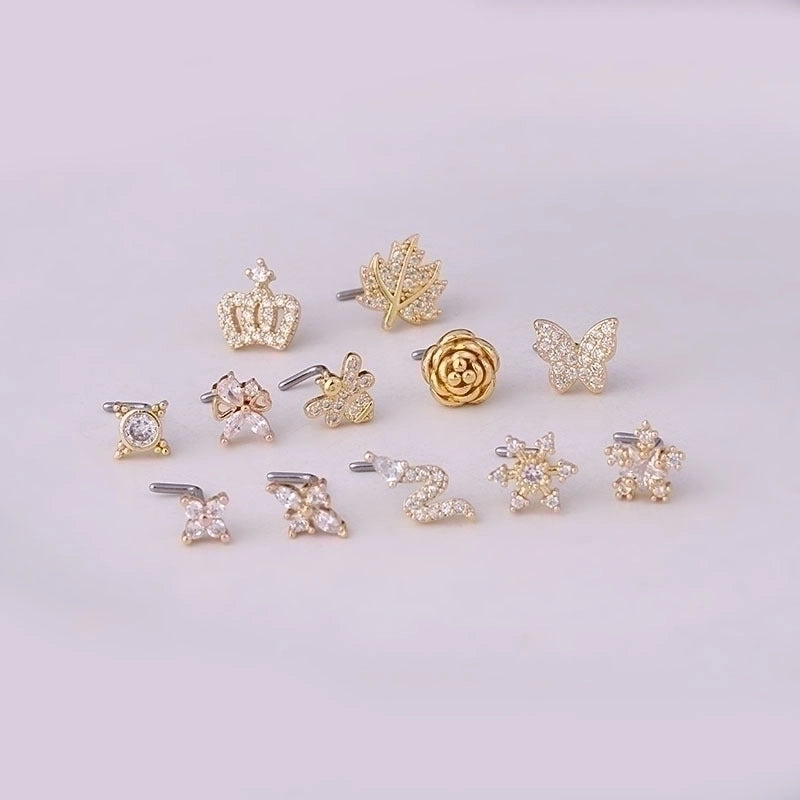 Nose Rings & Studs Fashion Crown Flower 316L Stainless Steel  Copper Plating