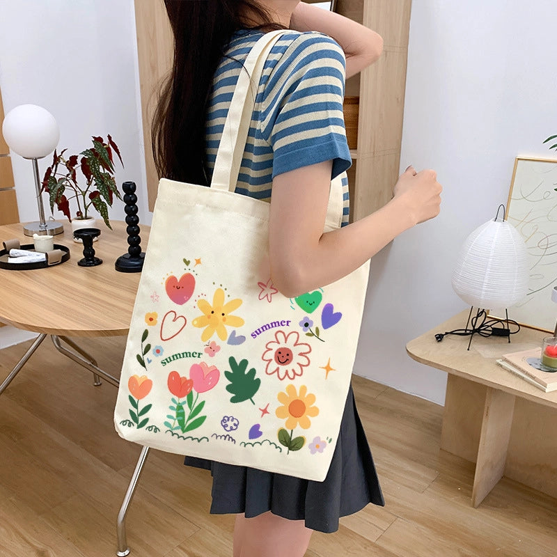 Women's Canvas Animal Cartoon Flower Cute Square Open Tote Bag