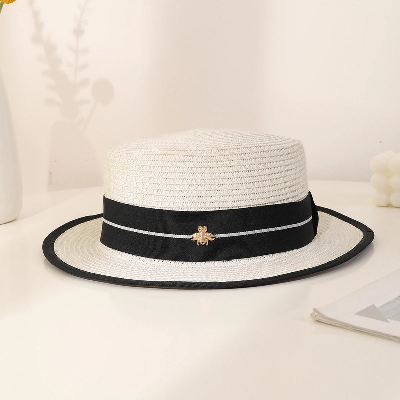 Unisex Hawaiian Vacation Solid Color Flat Eaves Straw Hat
