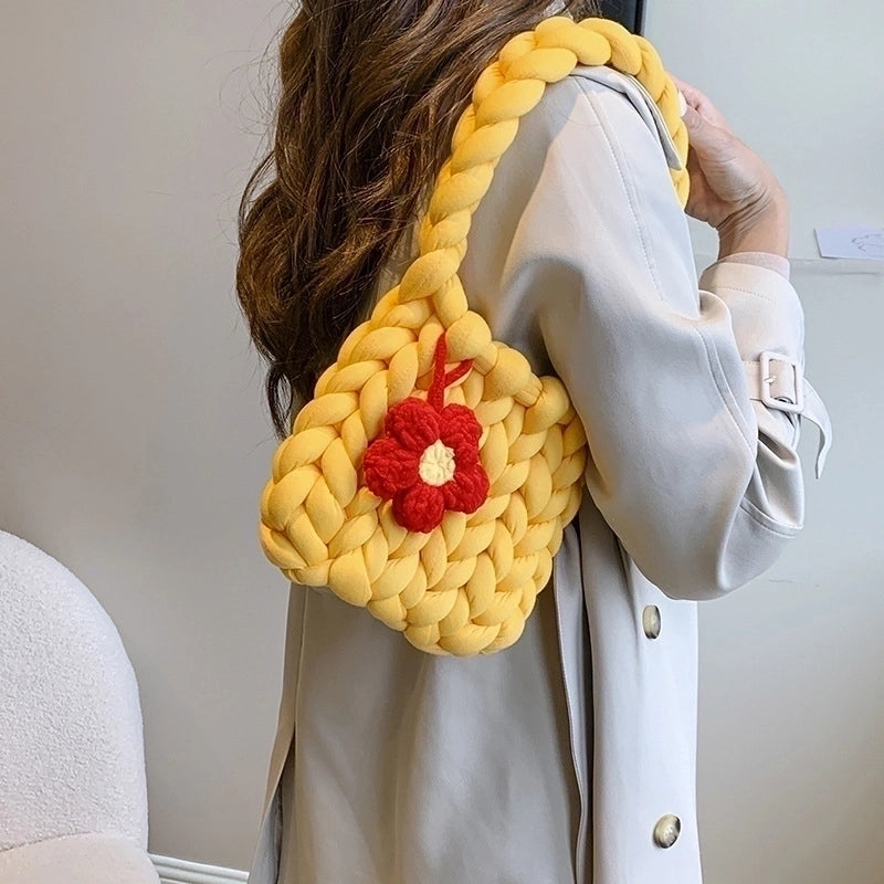 Women's Small Cotton Flower Vintage Style Square Open Underarm Bag