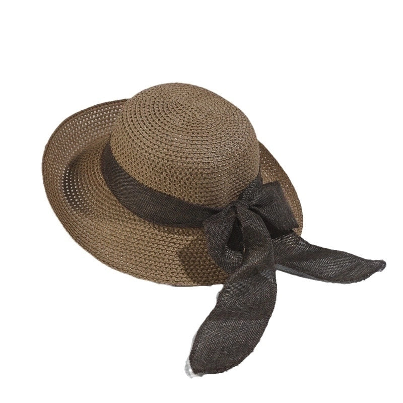 Women's Vintage Style Bow Knot Hollow Out Crimping Straw Hat
