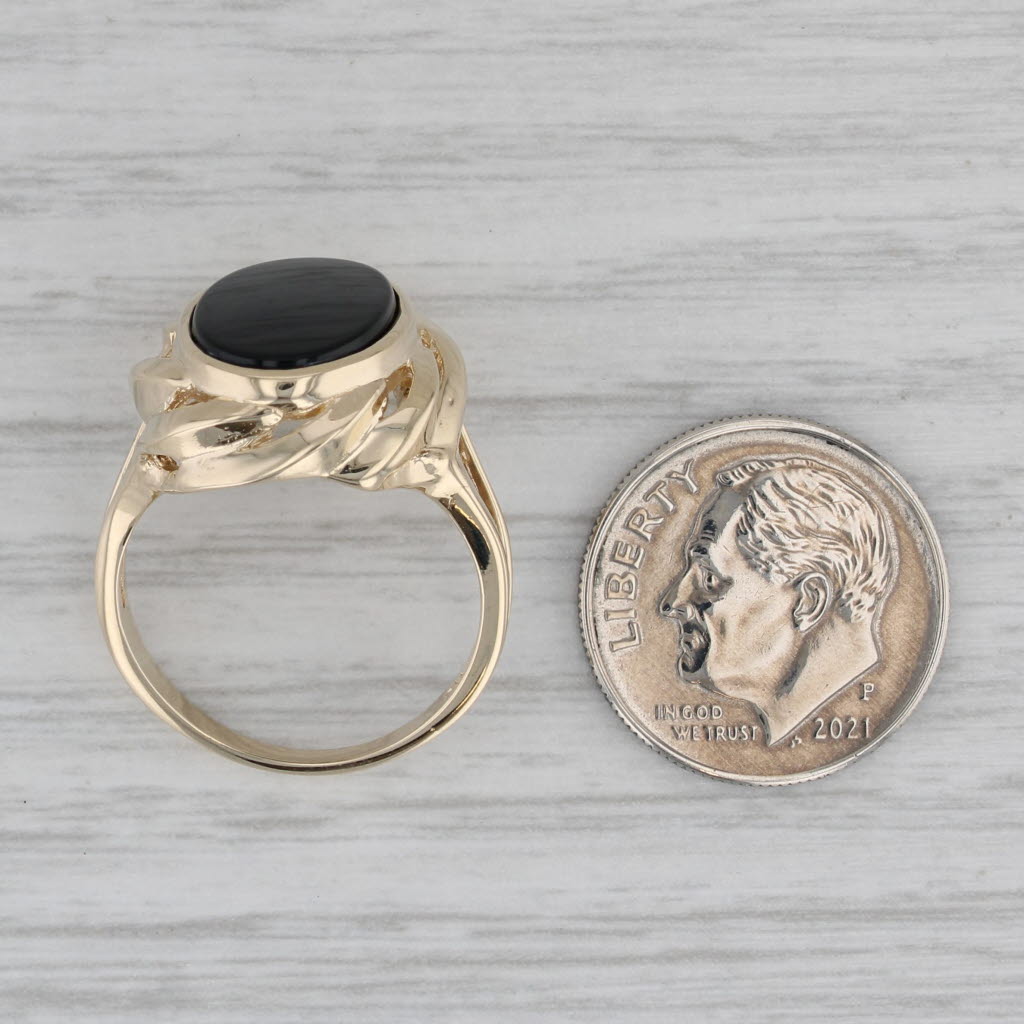 Black Onyx Oval Tablet 10K Yellow Gold Statement Ring Size 6.75