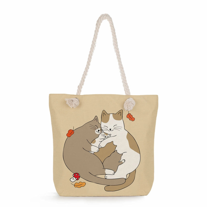 Women's Medium Linen Cartoon Elegant Basic Classic Style Square Zipper Canvas Bag