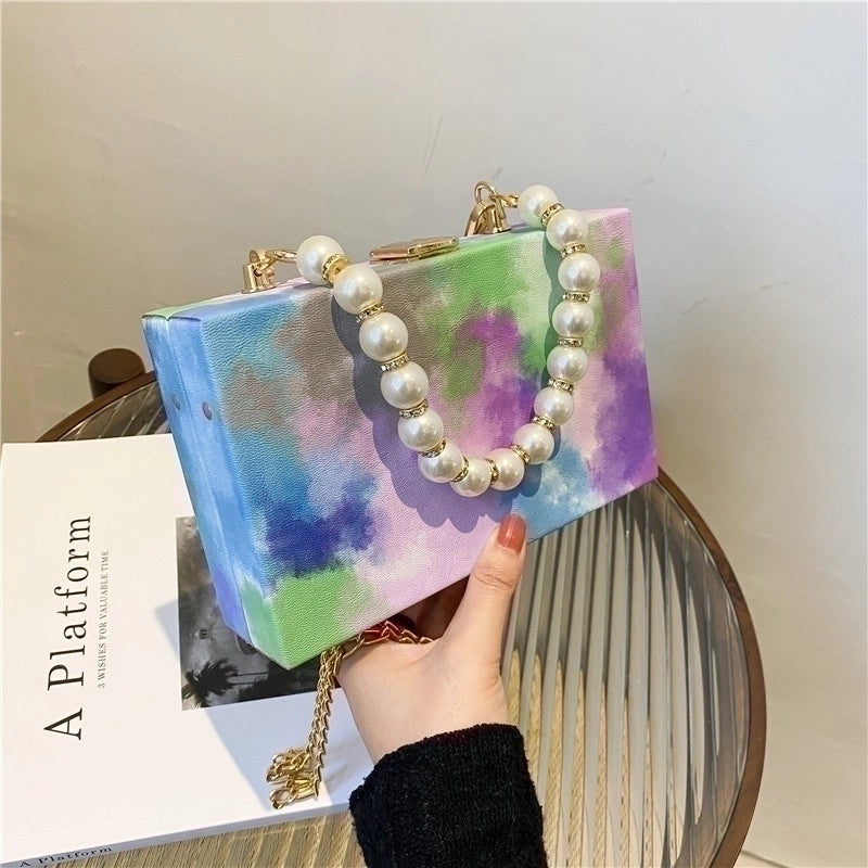 Women's Small Pu Leather Color Block Streetwear Lock Clasp Box Bag