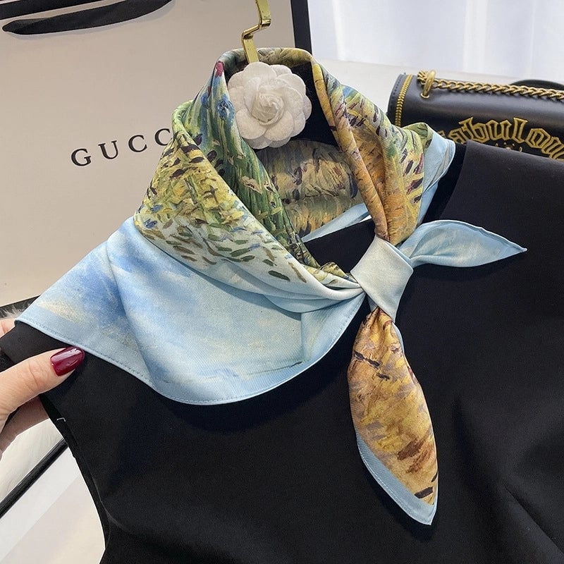 Women's Elegant Geometric Satin Printing Silk Scarves