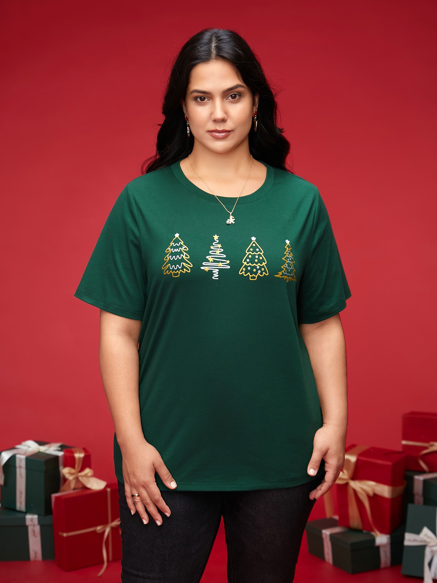 Shimmering Trees Half Sleeves Slim-Fit Tee