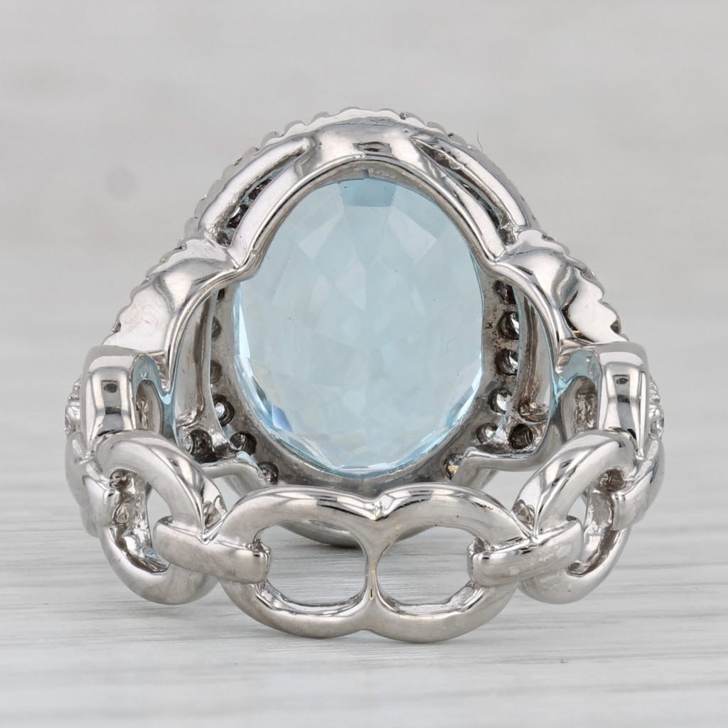 12.61ctw Blue Topaz Diamond Halo Ring 14k White Gold Size 6.75