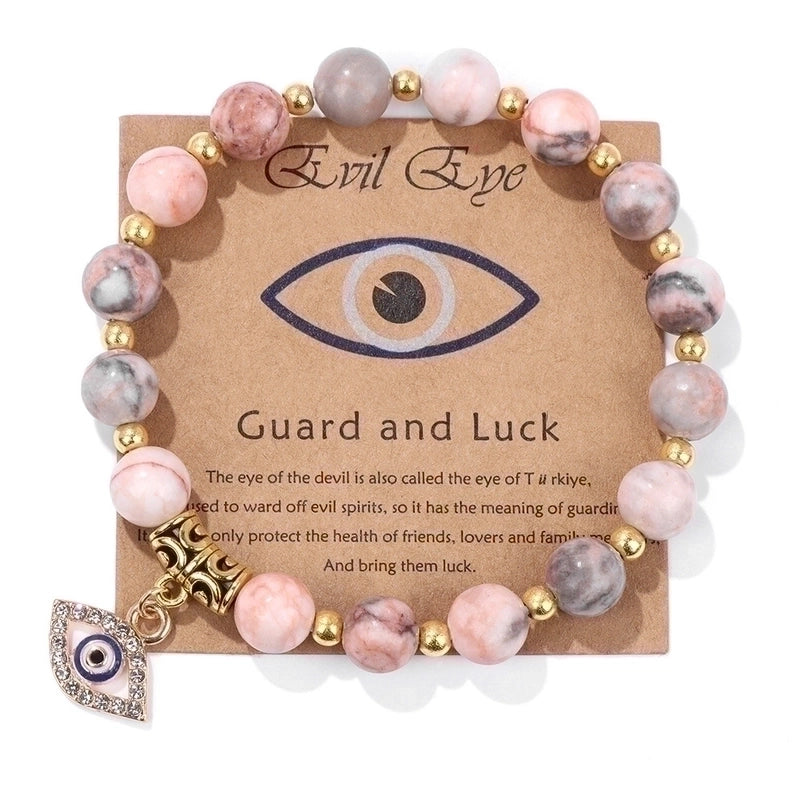 Retro Ethnic Style Devil'S Eye Alloy Natural Stone Elastic String Woven Chain Bracelets In Bulk