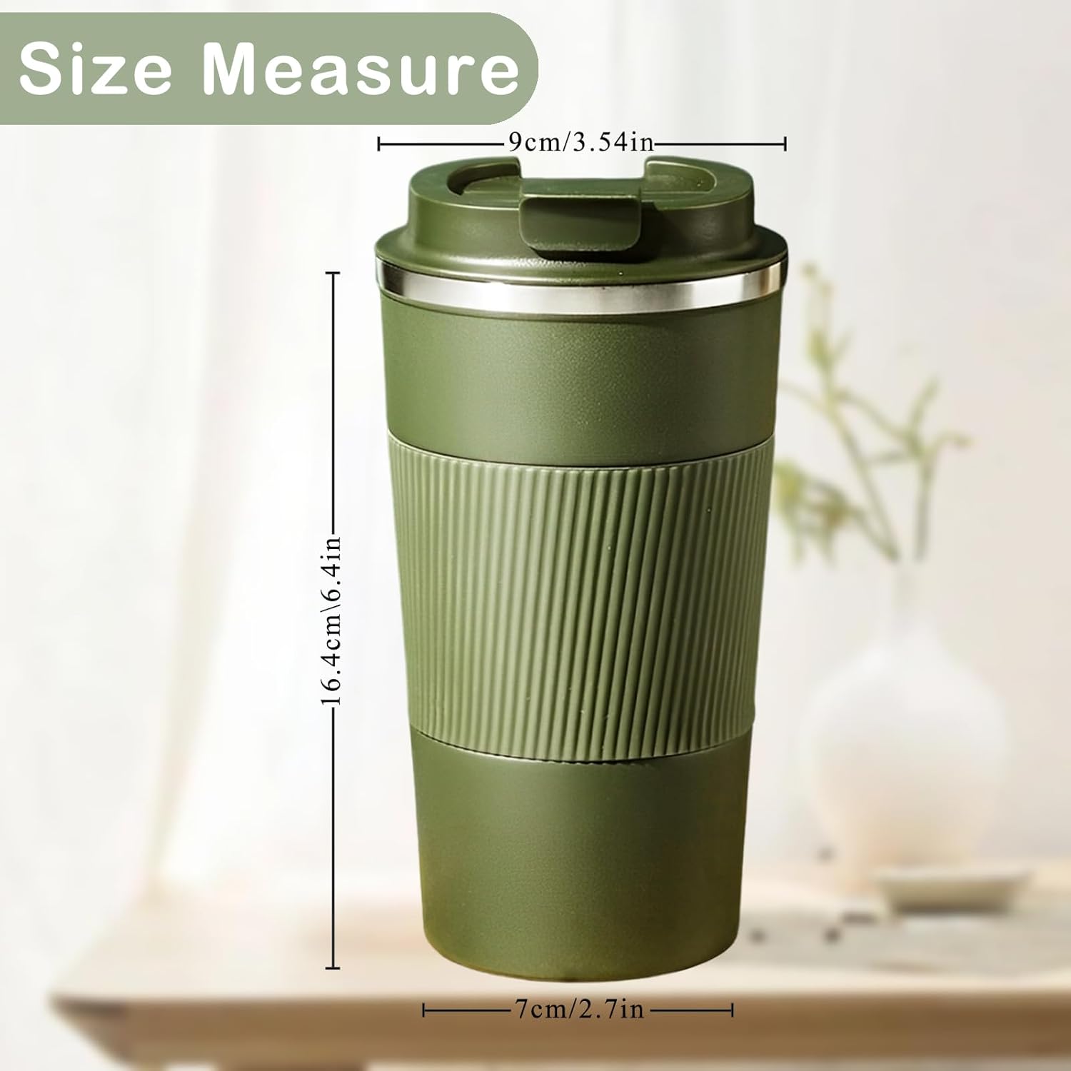 Senshuomy Travel Mug, Insulated Coffee Cup with Leakproof Lid, Reusable Coffee Cups Travel Cup, Stainless Steel thermaol Mug for Hot Cold Drinks (Green 380ml)