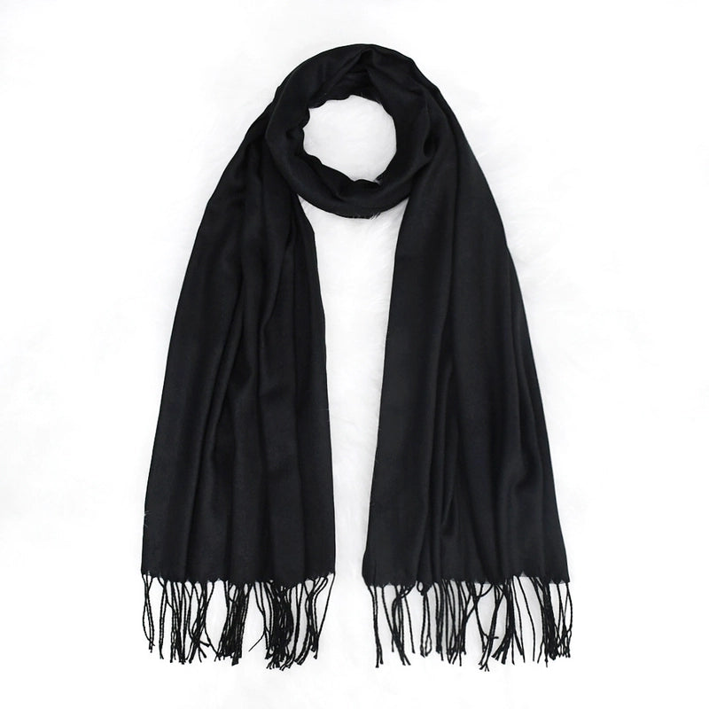 Autumn And Winter Solid Color Cashmere Scarf Women's Red Annual Meeting Printed LOGO Embroidery 200g Warm Shawl Scarf