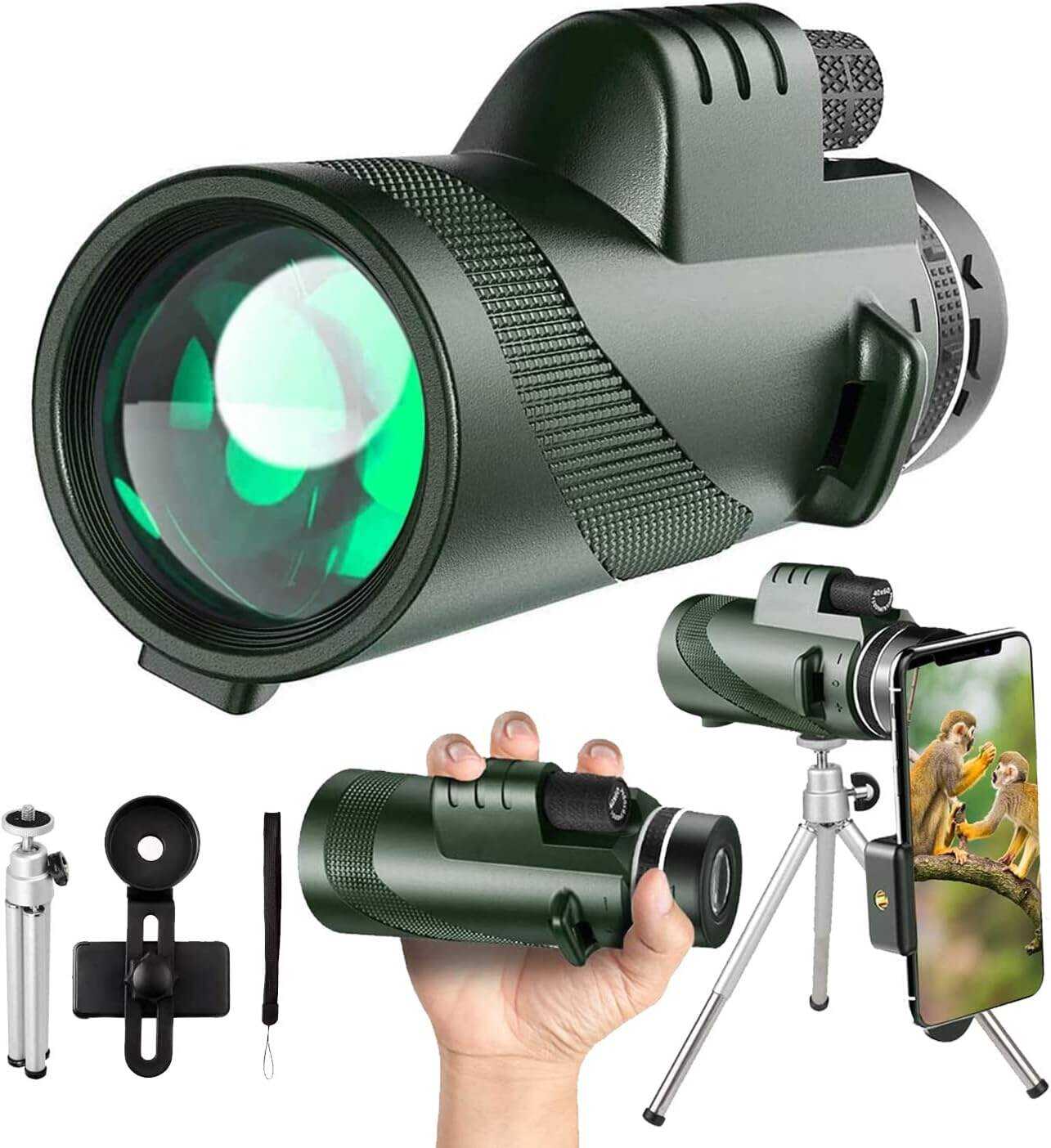 Monocular Telescopio Profesional.Telescopio Terrestre para Movil con Adaptador de Soporte para Smartphone y Trípode.para Cielo Estrellado. Selva. Animales Salvajes. Partidos Fútbol