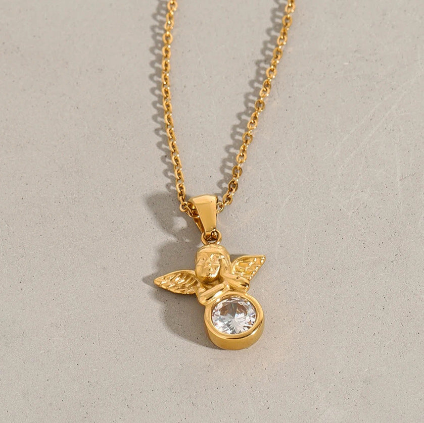 Stainless Steel Angel Zircon Necklace Accessories Clavicle Chain Titanium Steel Necklace