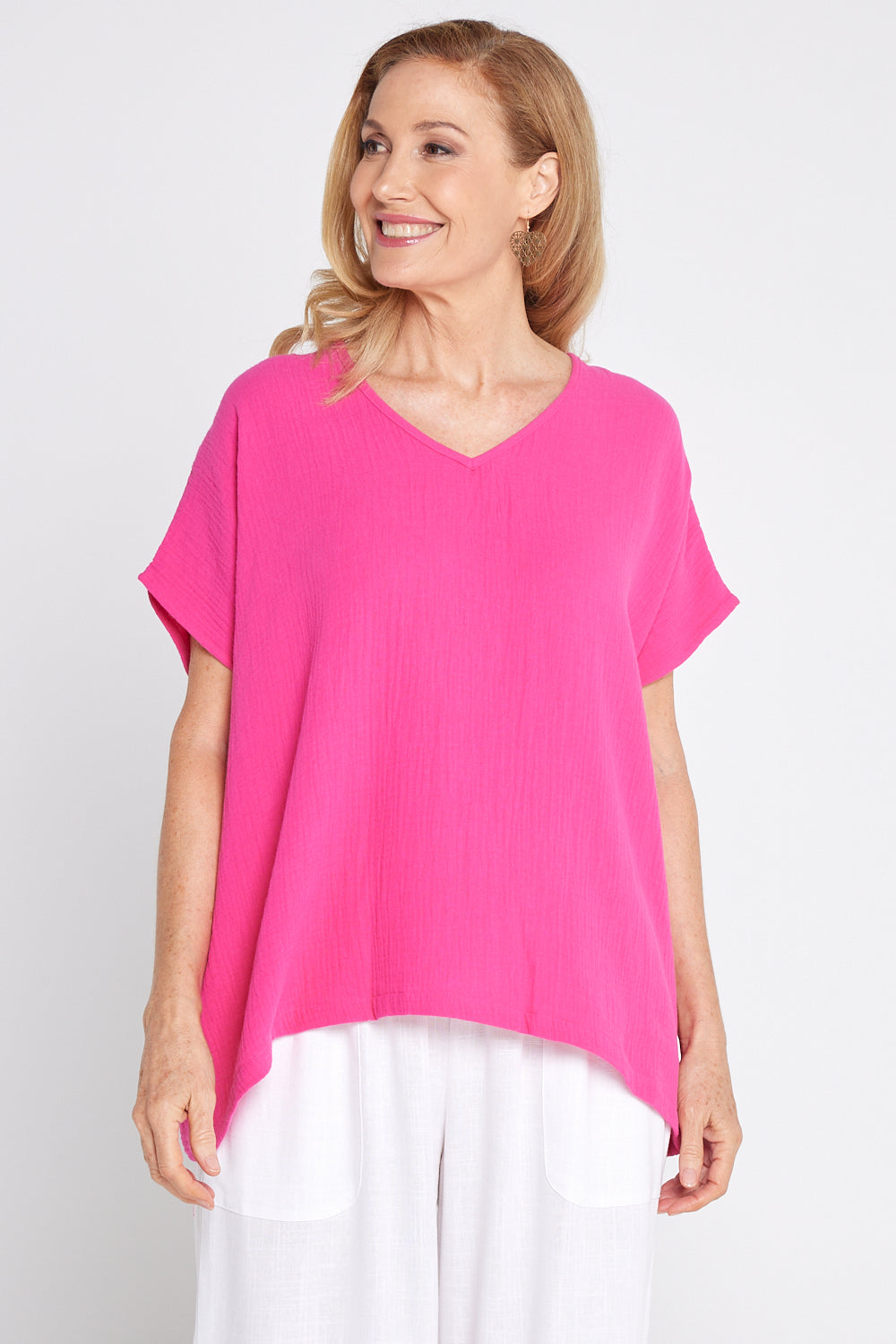 Fiji Cotton Muslin Top - Hot Pink