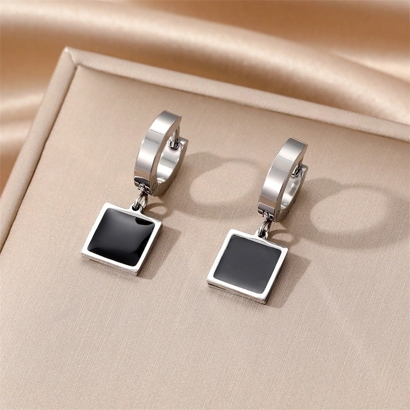 3 Pieces Minimalist Round Square Heart Shape Enamel Plating 201 Stainless Steel Alloy Dangling Earrings