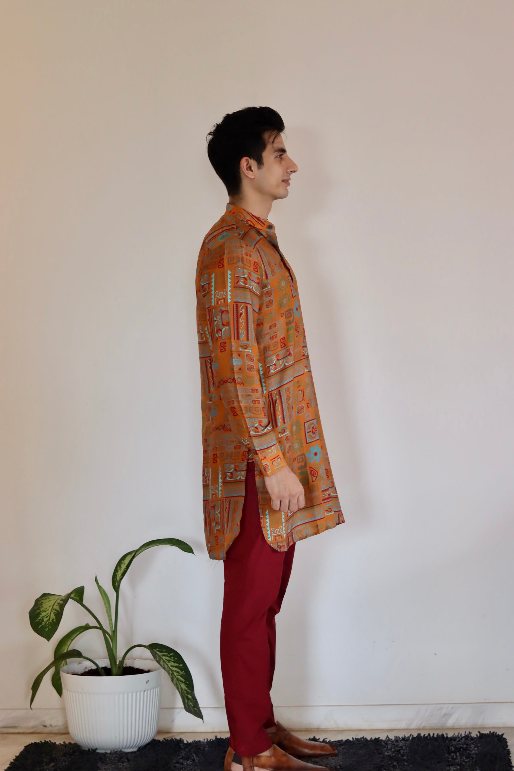 Abstract Earthy Brown Ganganagery Kurta