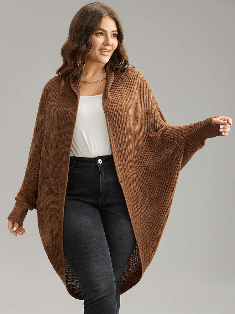 Solid Dolman Sleeve Arc Hem Cardigan