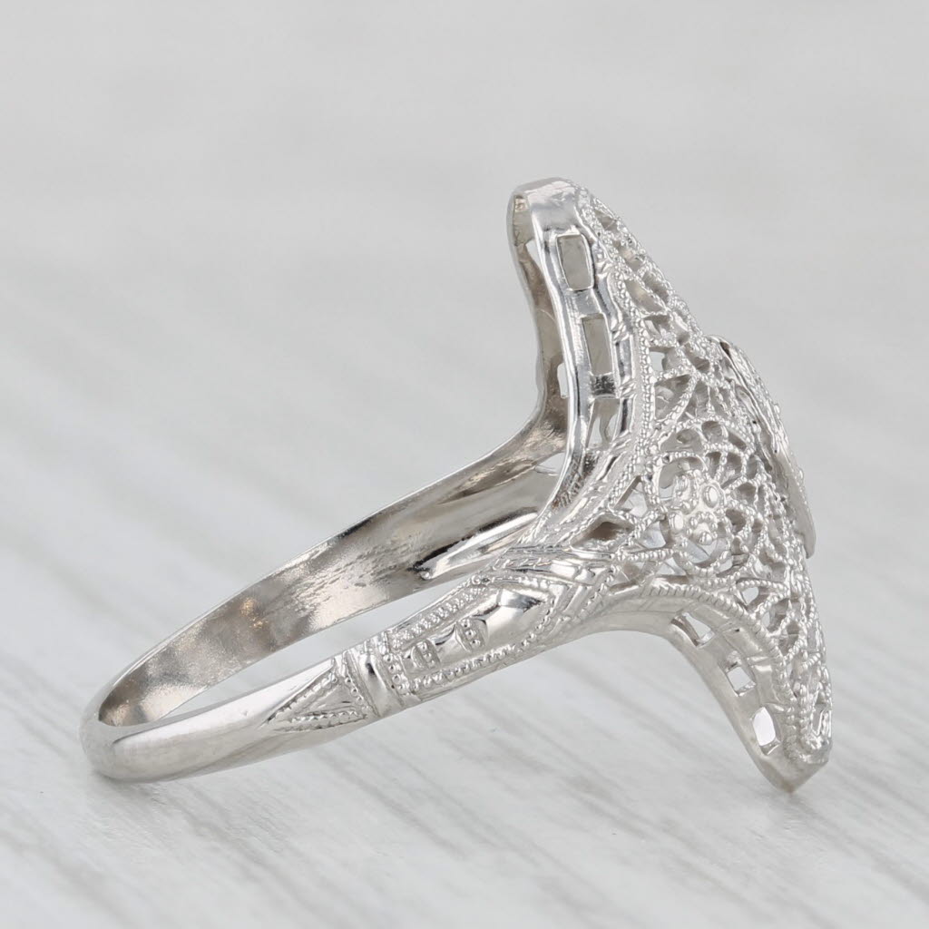 Vintage Diamond Filigree Ring 14k White Gold Size 6.5