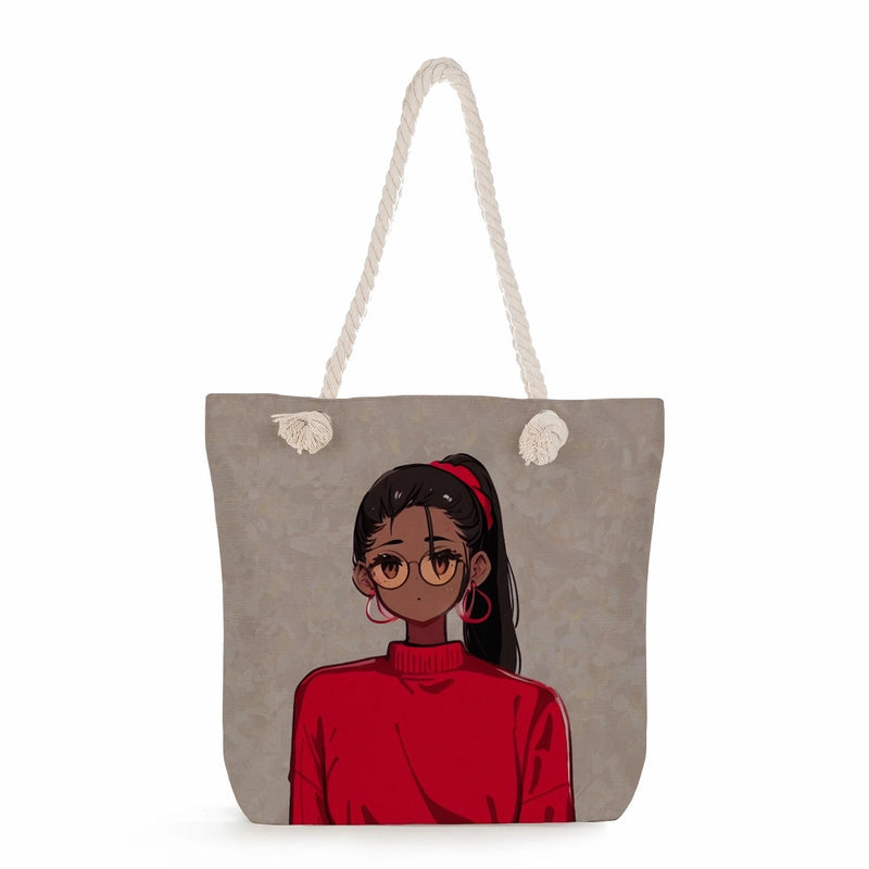 Women's Medium Linen Human Classic Style Streetwear Square Zipper Shoulder Bag