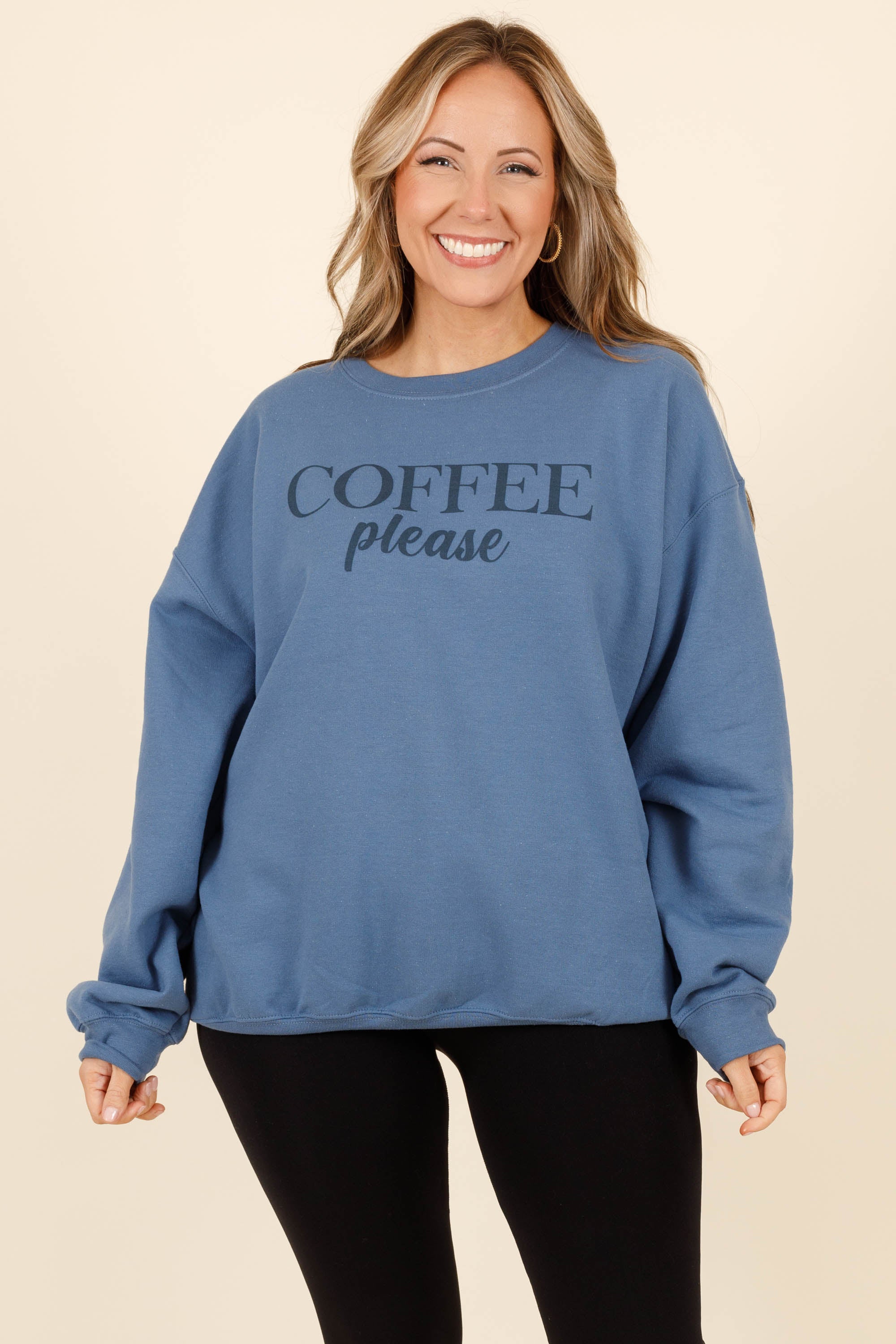 Coffee Please Sweatshirt. Indigo Blue