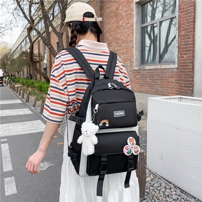 New Korean Style Student Fashion Multi-purpose Junior The Campus Of Middle School College Student Four-piece Schoolbag Backpack