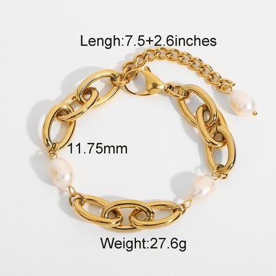 Jie Ding Stainless Steel Gold Pearl Bracelet Niche Metal Chain Titanium Steel Jewelry