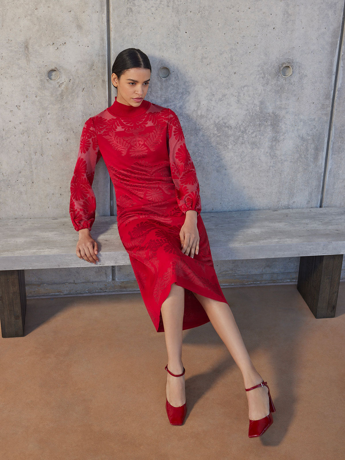 A-Line Jacquard Knit Midi Dress