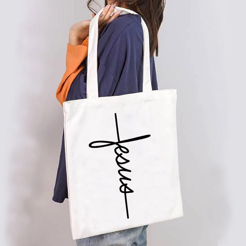Unisex Large Canvas Letter Basic Classic Style Square Open Canvas Bag