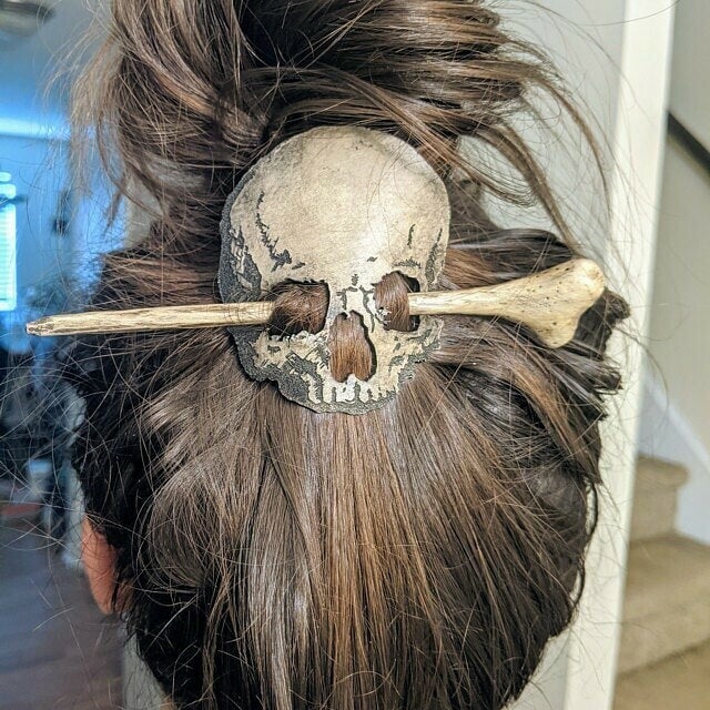 Death Moth/Skull Hair Pin Stick Slide with Faux Bone