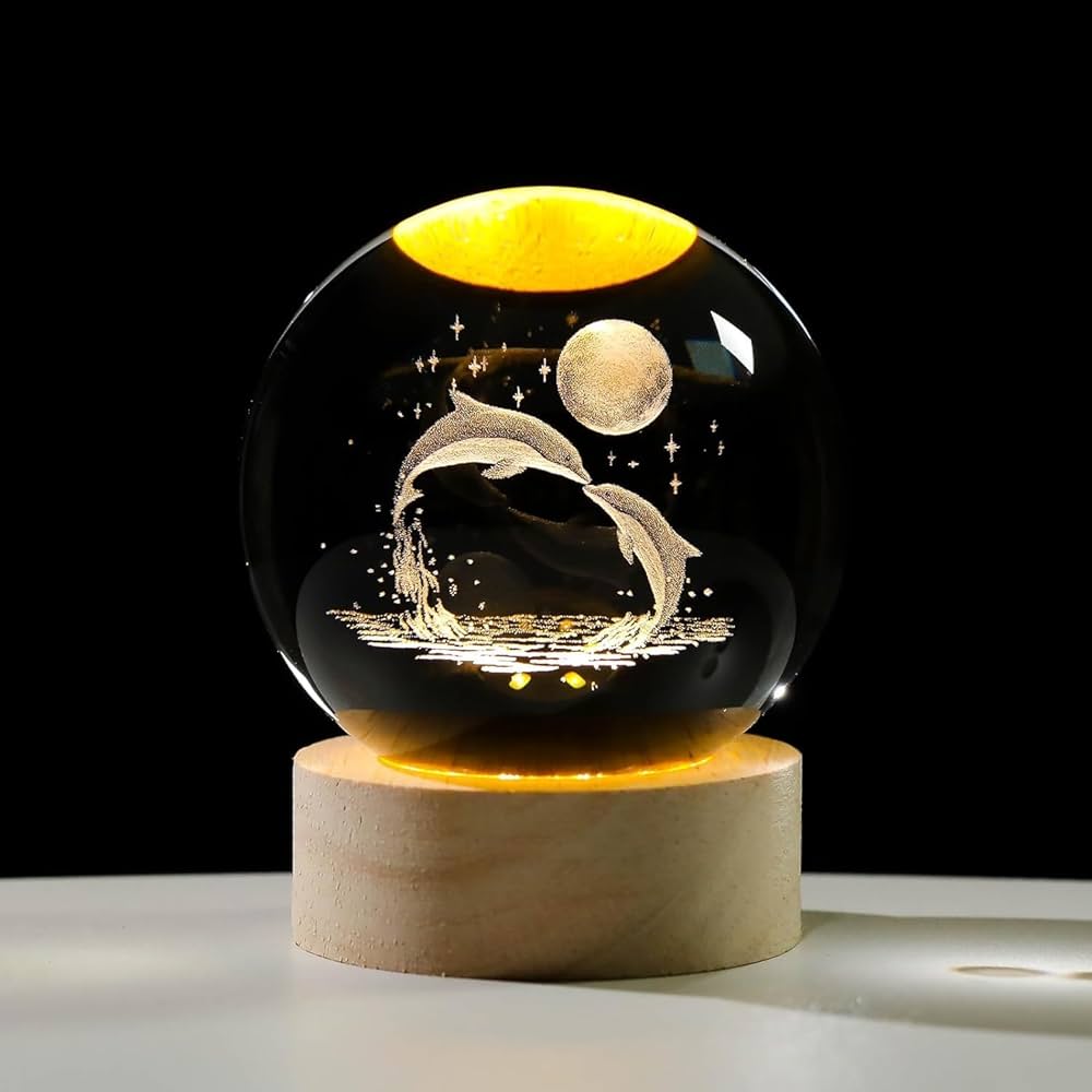 3D CRYSTAL BALL NIGHT LAMP WITH WOODEN BASE SOLAR SYSTEM CRYSTAL BALL NIGHT LIGHT. BEDROOM DECOR