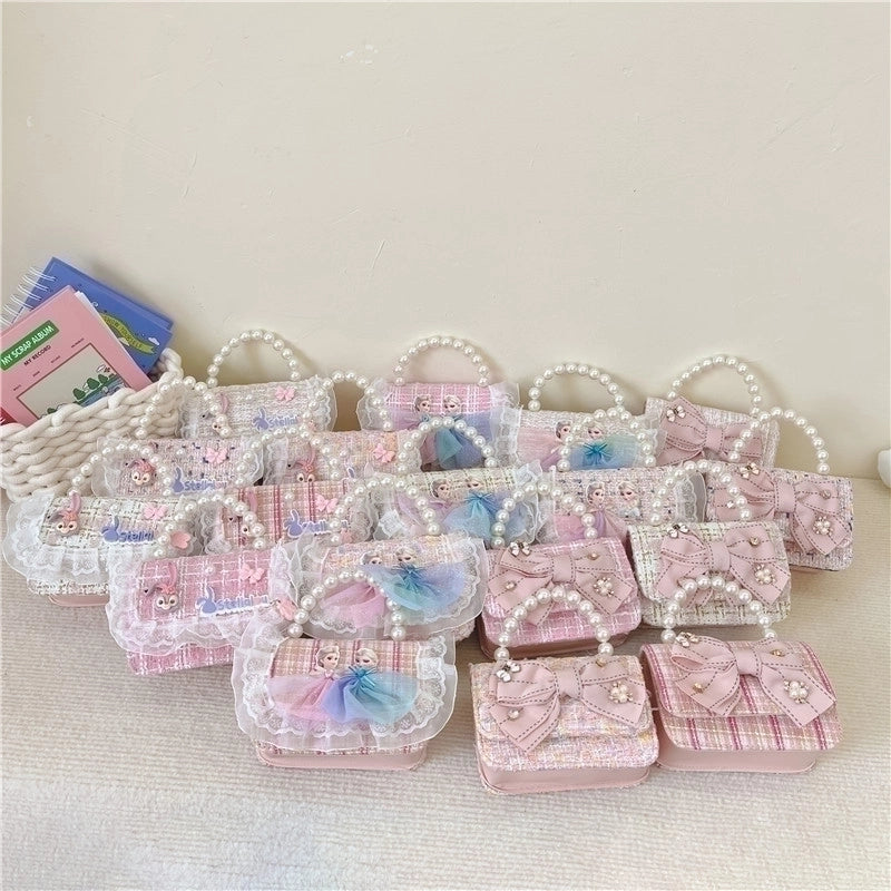 Women's Cotton And Linen Bow Knot Cute Pearls Square Flip Cover Crossbody Bag