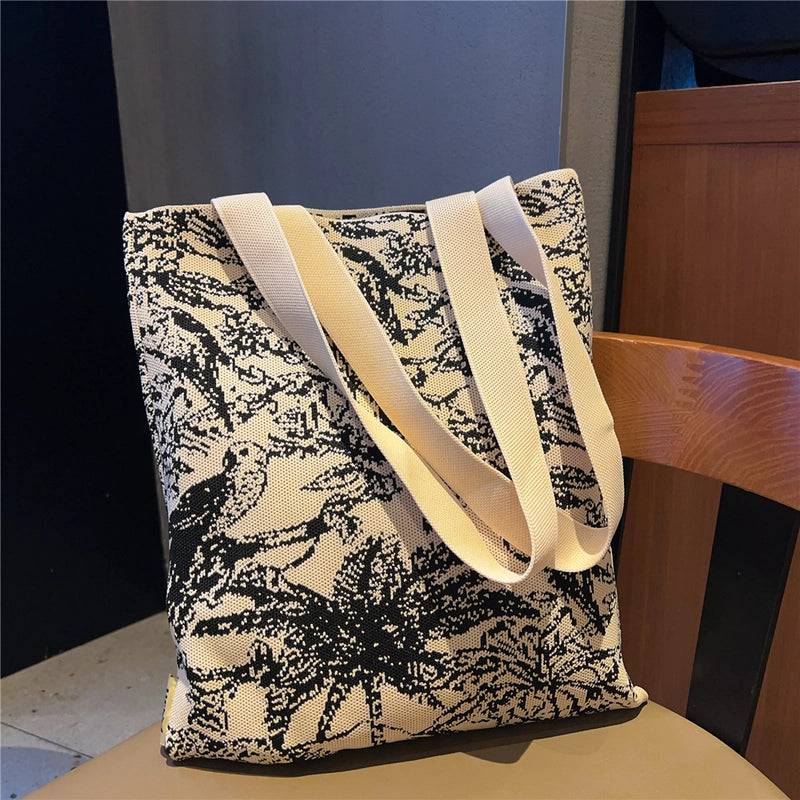 Women's Medium Knit Animal Flower Cute Open Shoulder Bag
