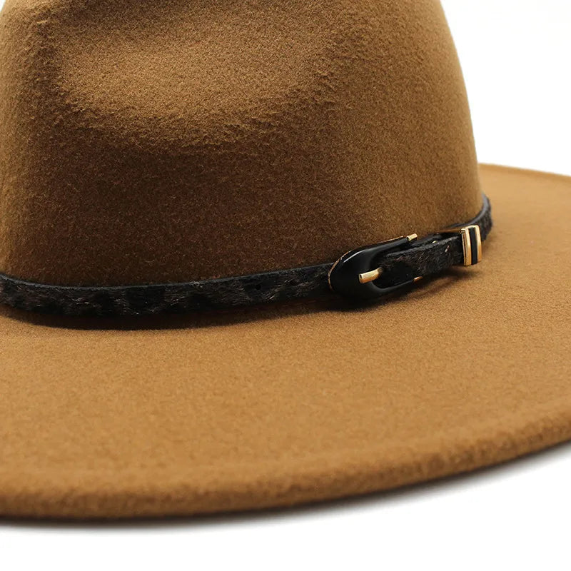 New Autumn And Winter Wool 9.5cm Big Brim Jazz Hat Men's And Women's Heart Top Chain Hat Felt Hat