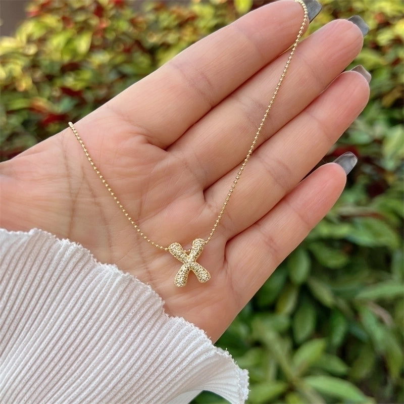 Copper 18K Gold Plated Inlay Letter Zircon Pendant Necklace