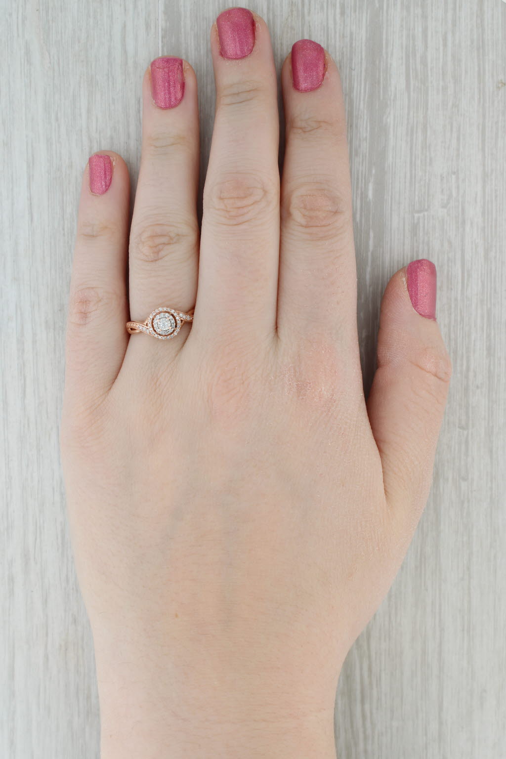 0.17ctw Diamond Halo Engagement Ring 10k Rose Gold Size 8.5