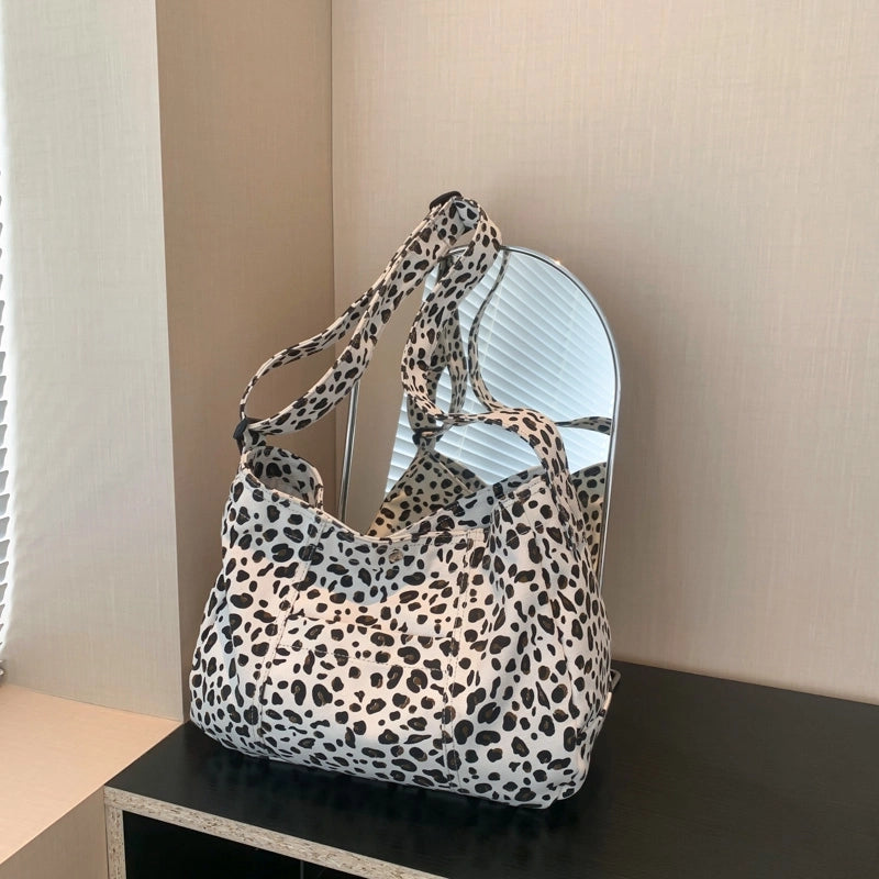 Women's Large Cloth Leopard Streetwear Square Zipper Crossbody Bag