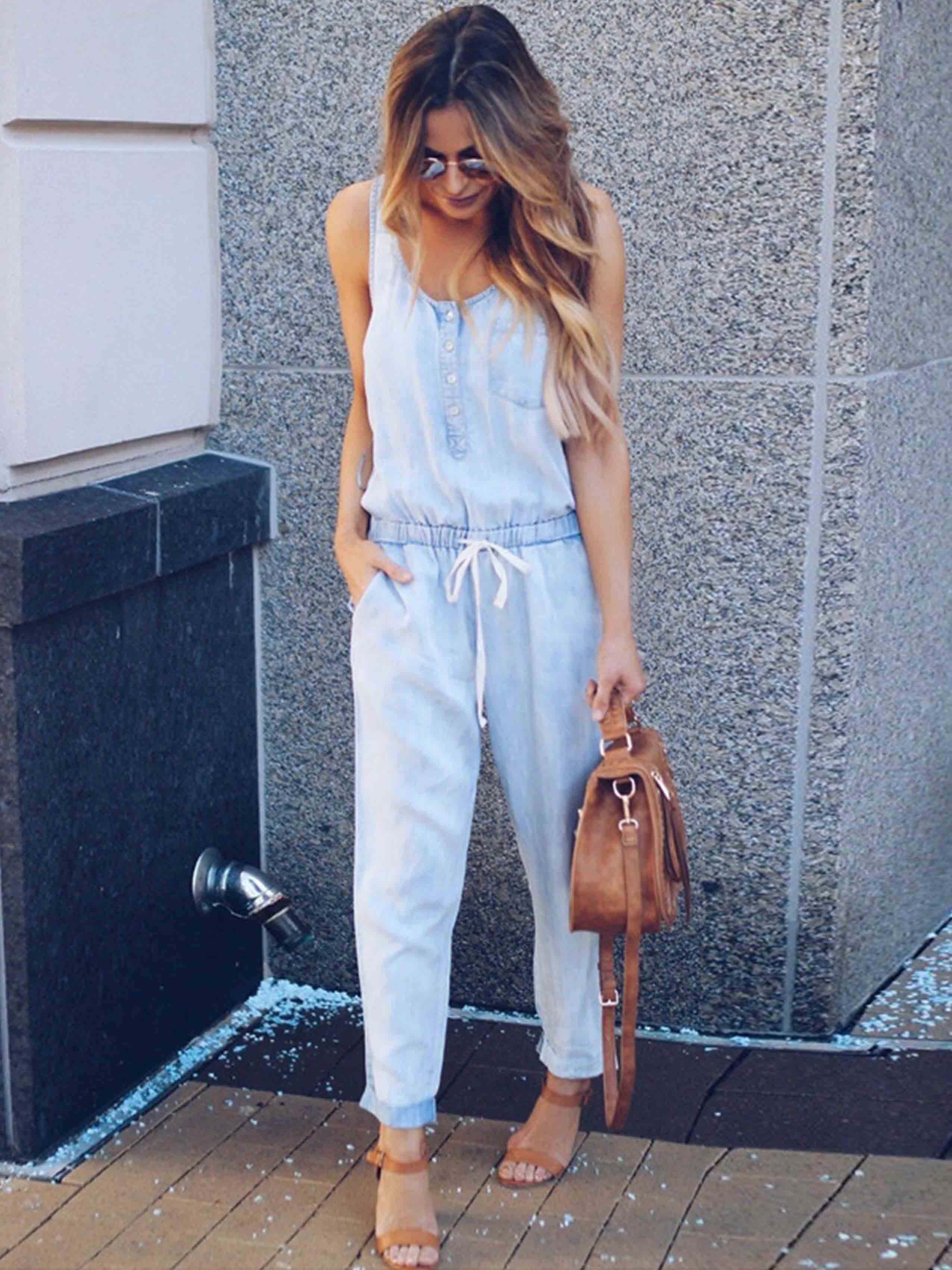 Casual Vest Denim Jumpsuit