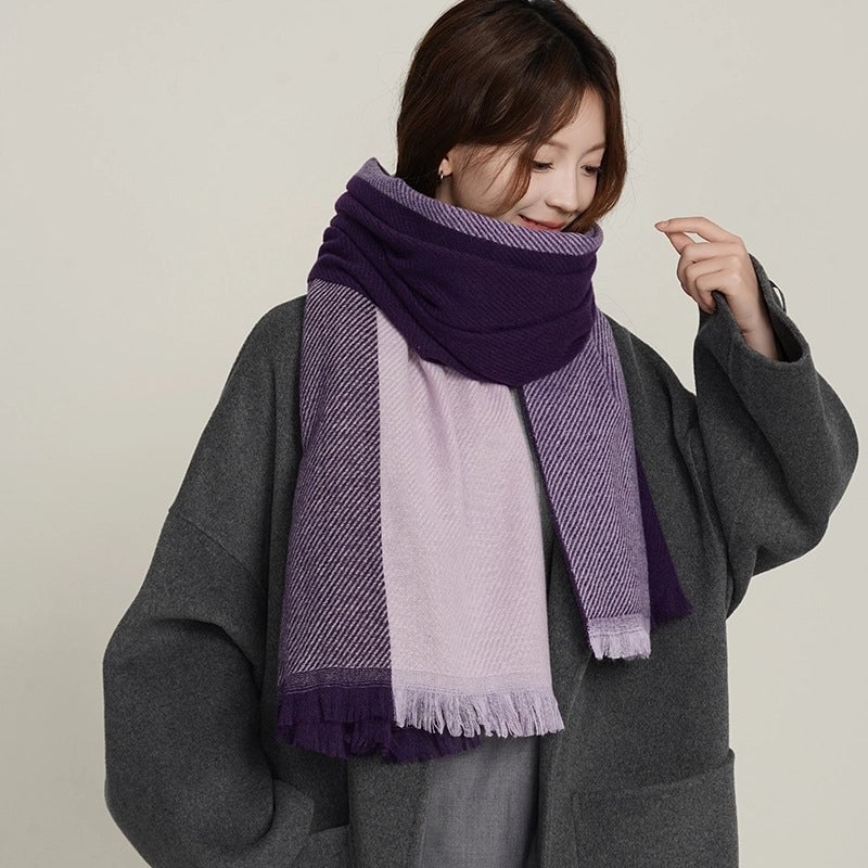 Women's Basic Color Block Polyester Tassel Scarf