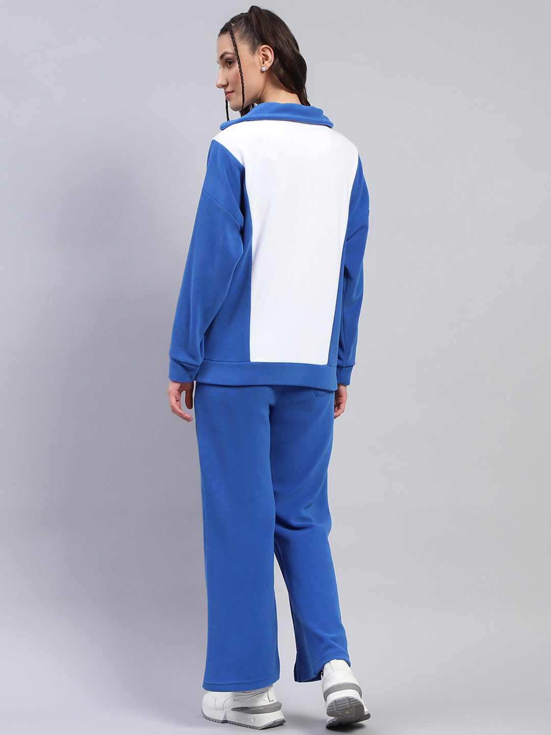 Women Blue Solid Collar Full Sleeve Tracksuit