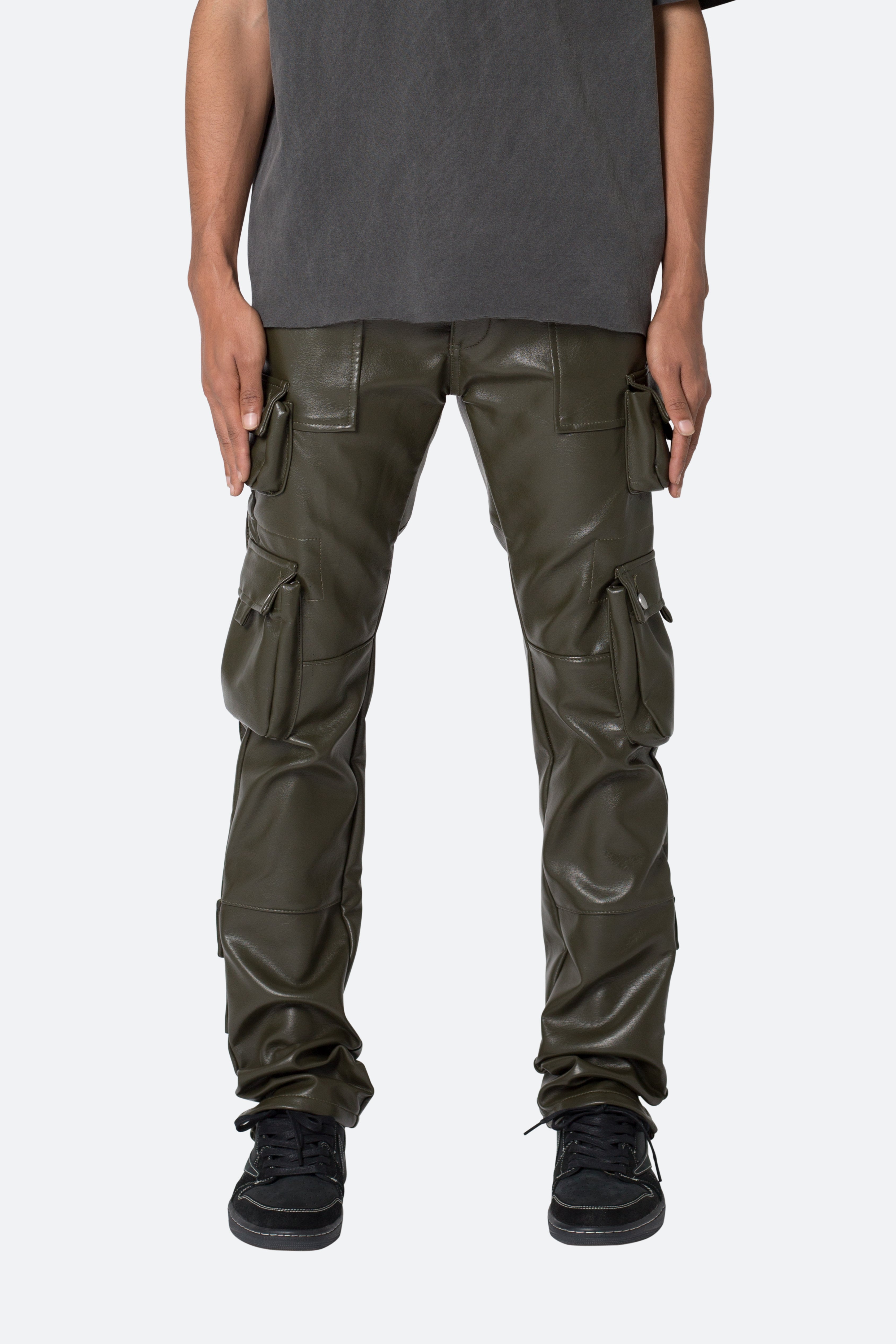 D152 Leather Cargo Pants - Olive