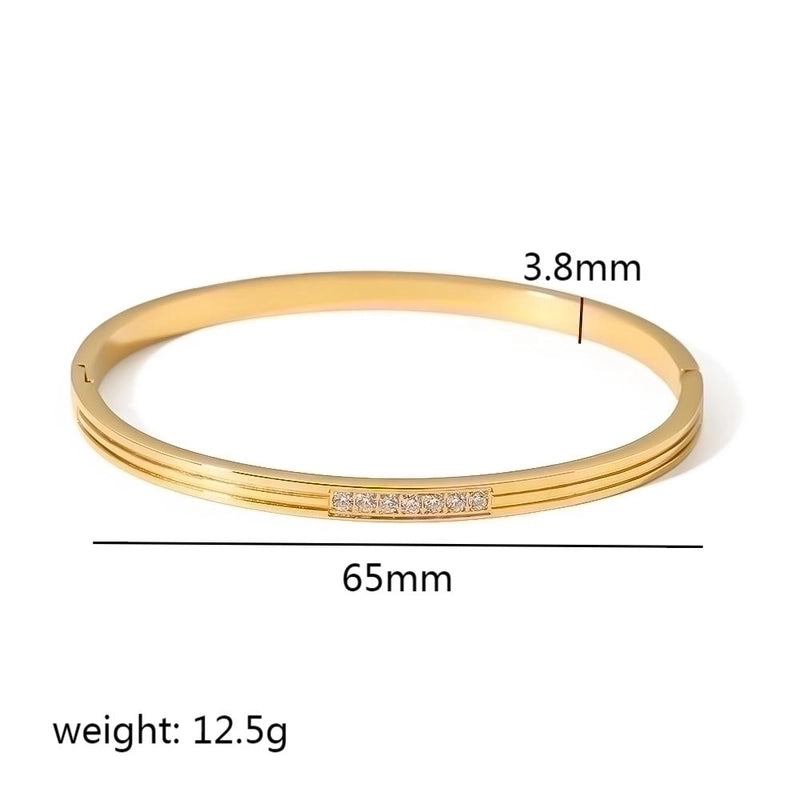 Minimalist Rectangle Stainless Steel Polishing Plating Inlay Zircon 18k Gold Plated Bangle
