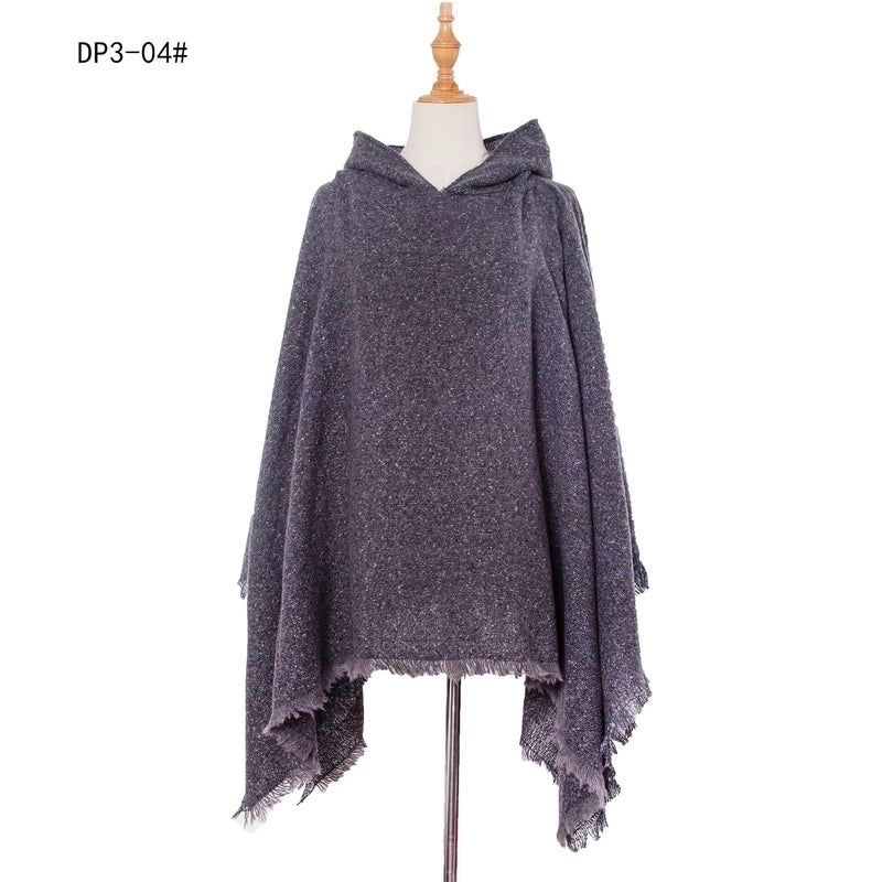 Direct New Cape Europe And The United States Spring And Autumn And Winter New Barbed Wool Pullover Plaid Hat Cape Shawl