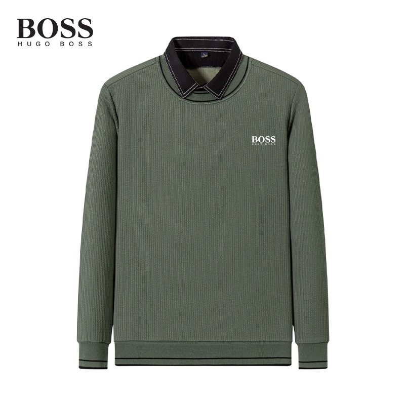 BOSS Men-s autumn and winter long-sleeved round neck warm shirt knitted pullover shirt